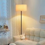 Modern Beige Drum and Black Column Metal Floor Lamp Image - 4