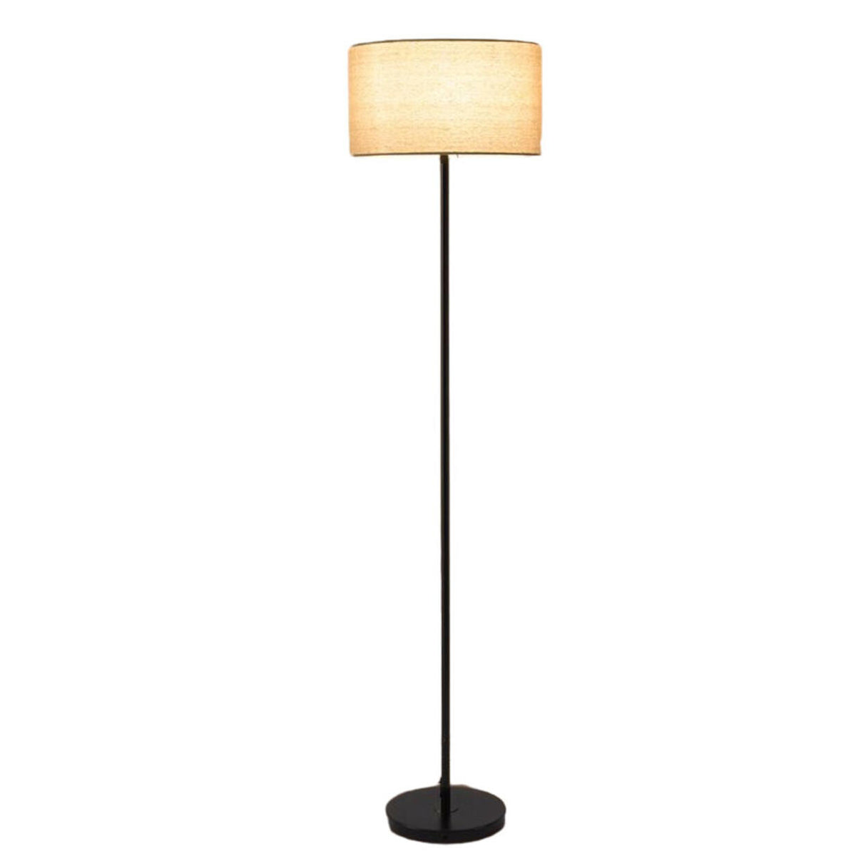 Modern Beige Drum and Black Column Metal Floor Lamp Image - 7