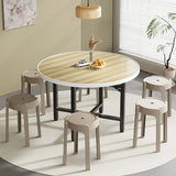 Modern Beige Extendable Folding Round Wood Dining Table Image - 1