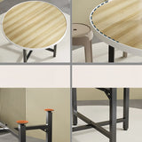 Modern Beige Extendable Folding Round Wood Dining Table Image - 10