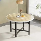 Modern Beige Extendable Folding Round Wood Dining Table Image - 2