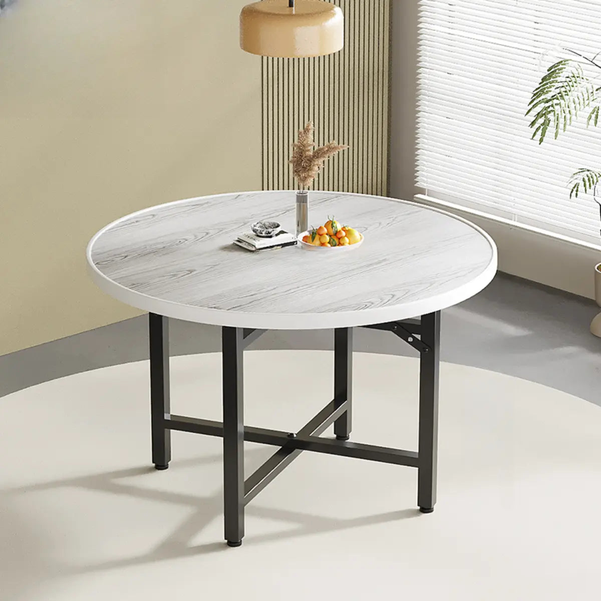 Modern Beige Extendable Folding Round Wood Dining Table Image - 3