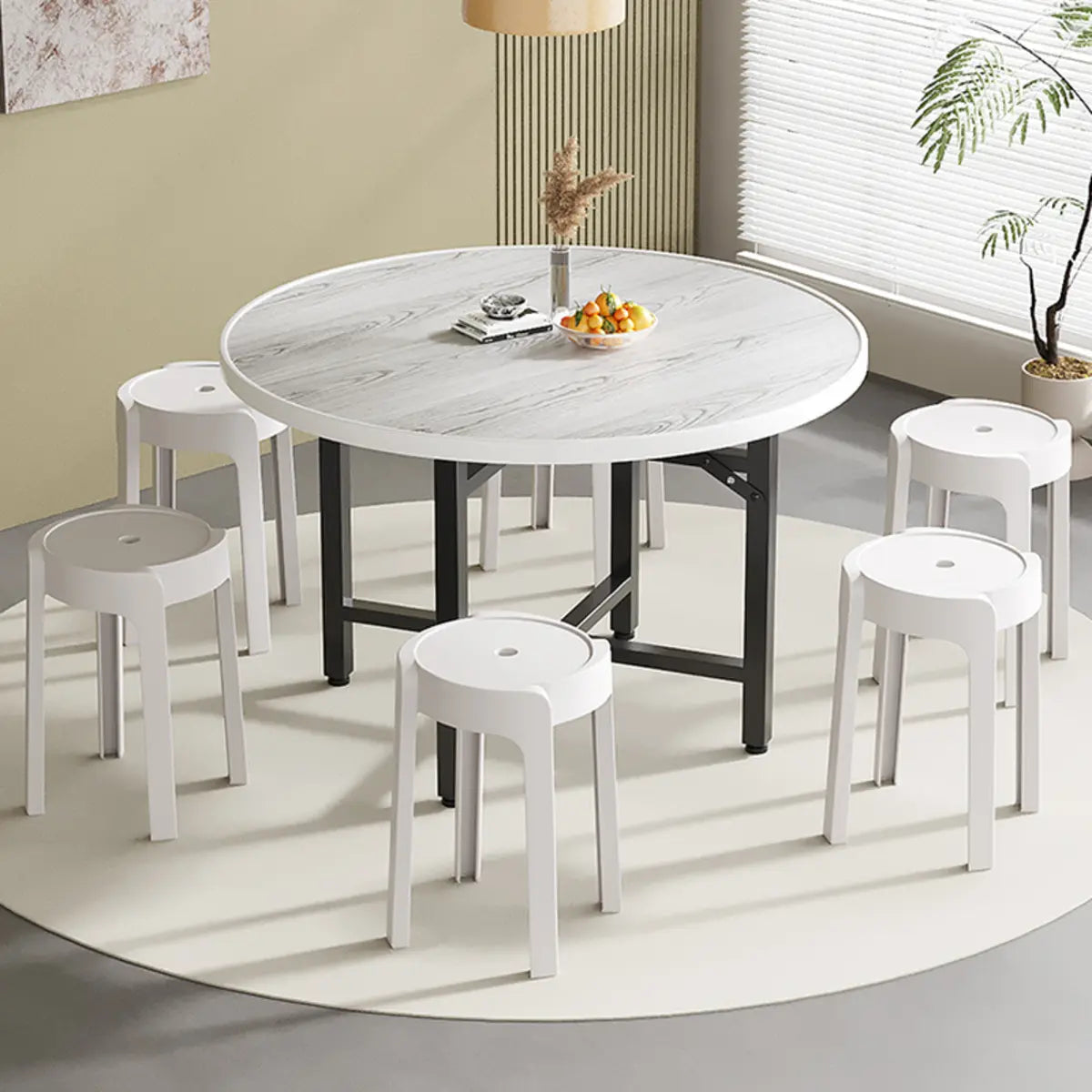 Modern Beige Extendable Folding Round Wood Dining Table Image - 4