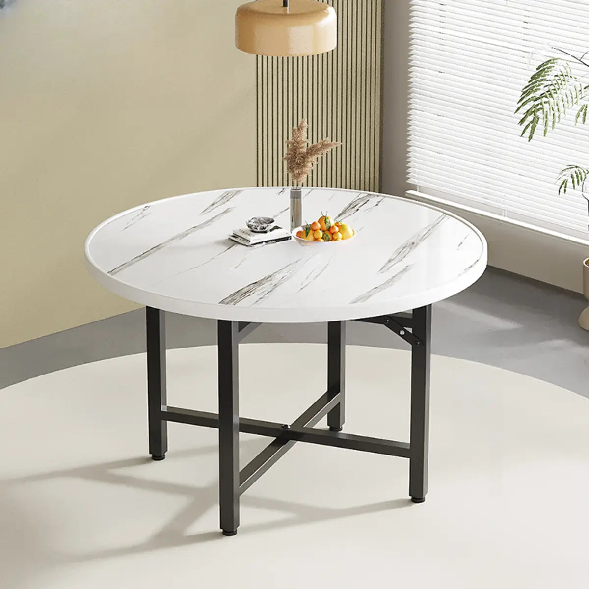 Modern Beige Extendable Folding Round Wood Dining Table Image - 5