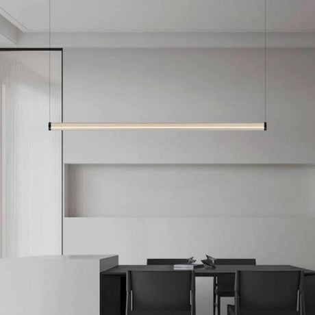 Modern Beige Linear LED Pendant Light Kitchen Island Image - 2