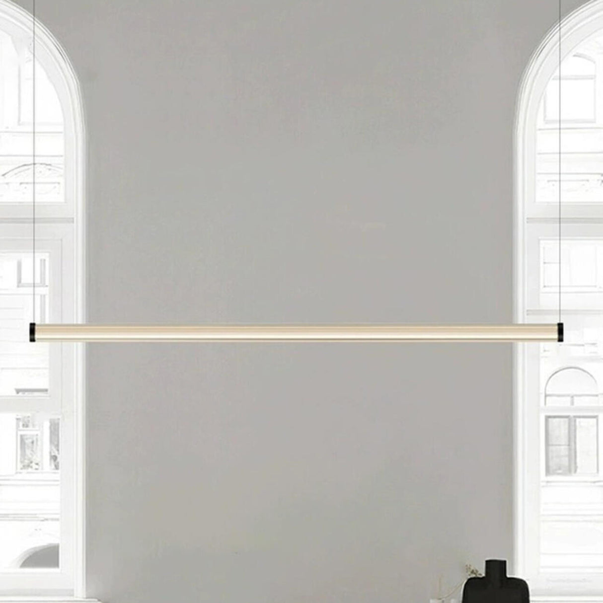 Modern Beige Linear LED Pendant Light Kitchen Island Image - 8