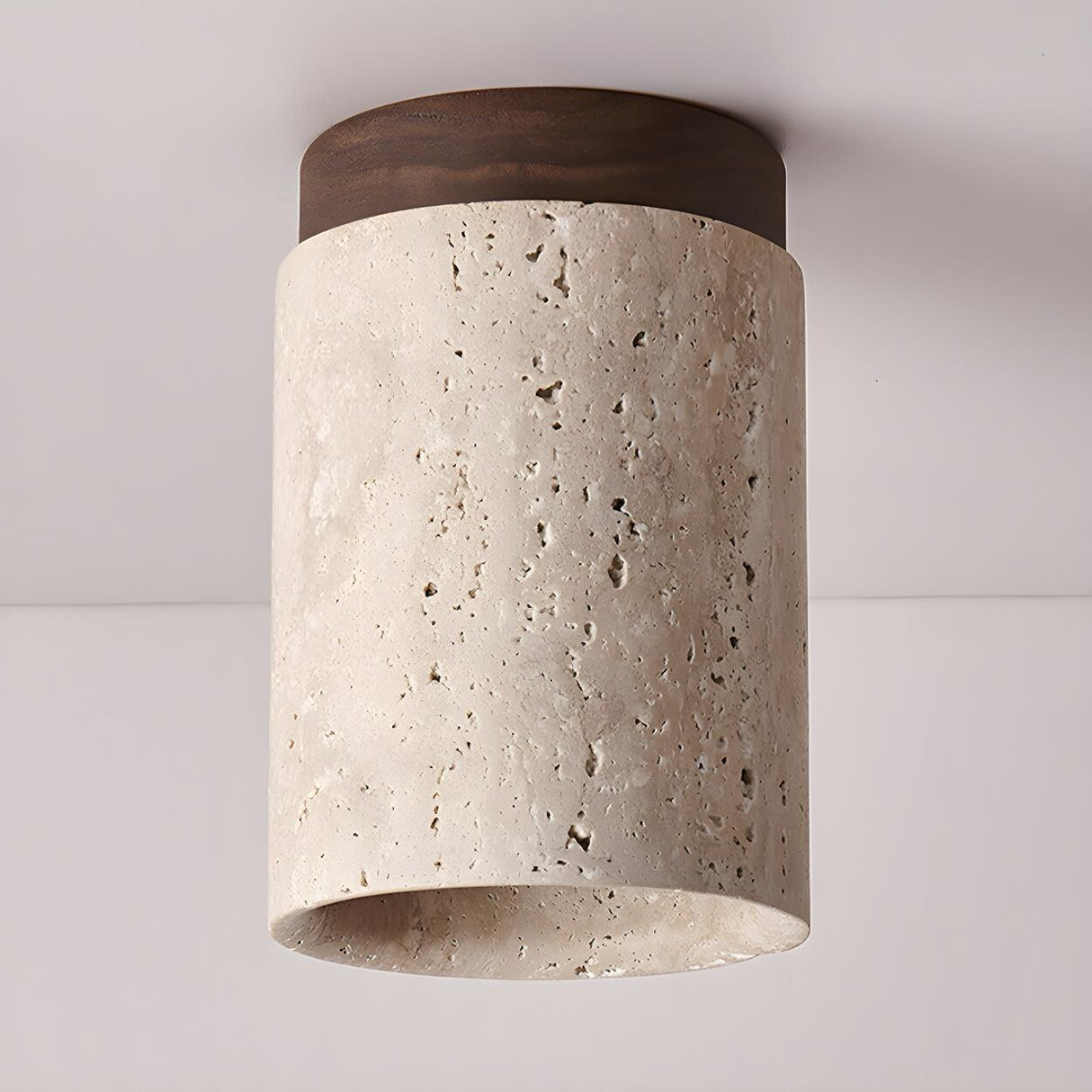 Modern Beige Stone Cylinder Flush Mount Ceiling Light Image - 10