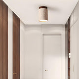 Modern Beige Stone Cylinder Flush Mount Ceiling Light Image - 13