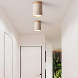 Modern Beige Stone Cylinder Flush Mount Ceiling Light Image - 3