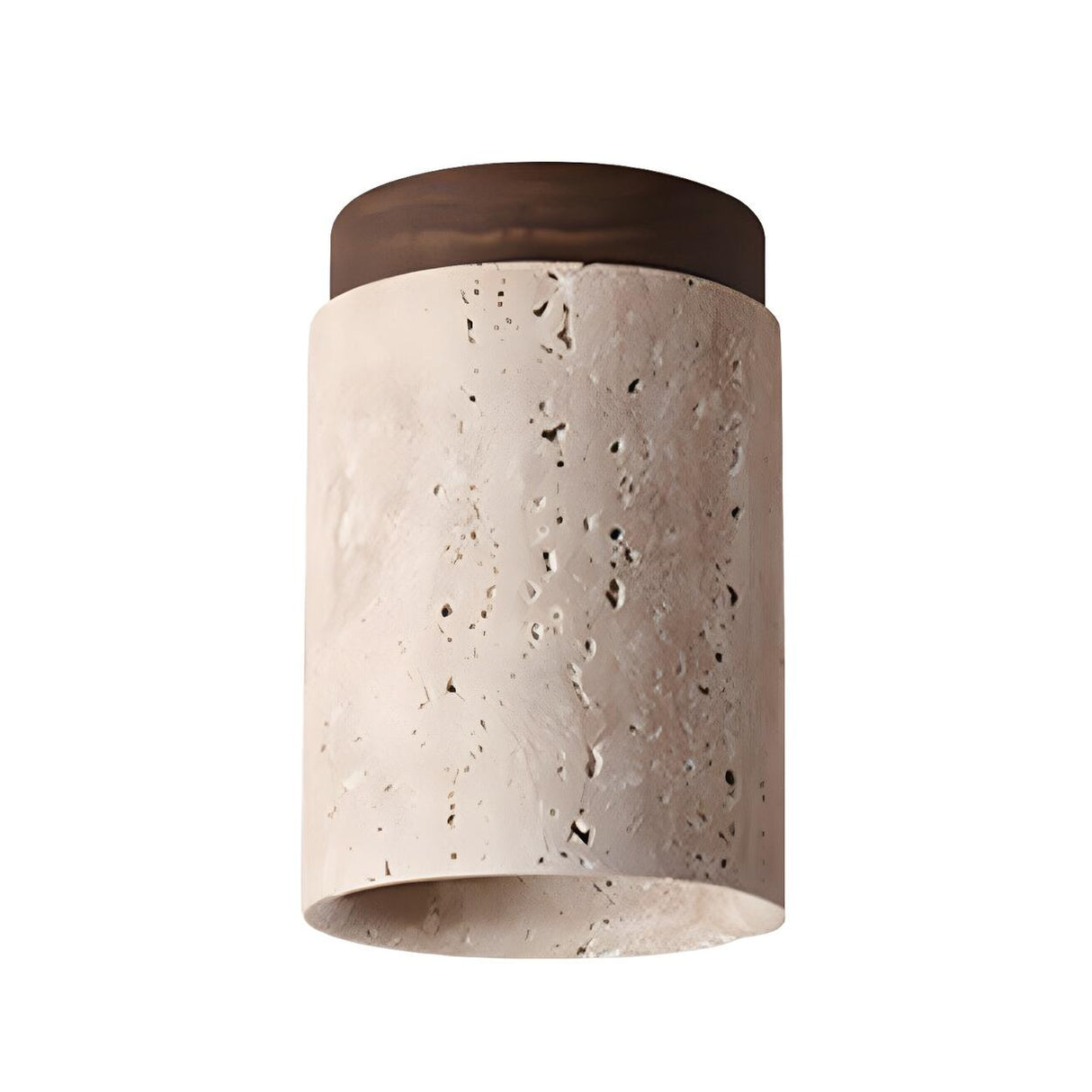 Modern Beige Stone Cylinder Flush Mount Ceiling Light Image - 6