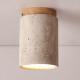 Modern Beige Stone Cylinder Flush Mount Ceiling Light Image - 7