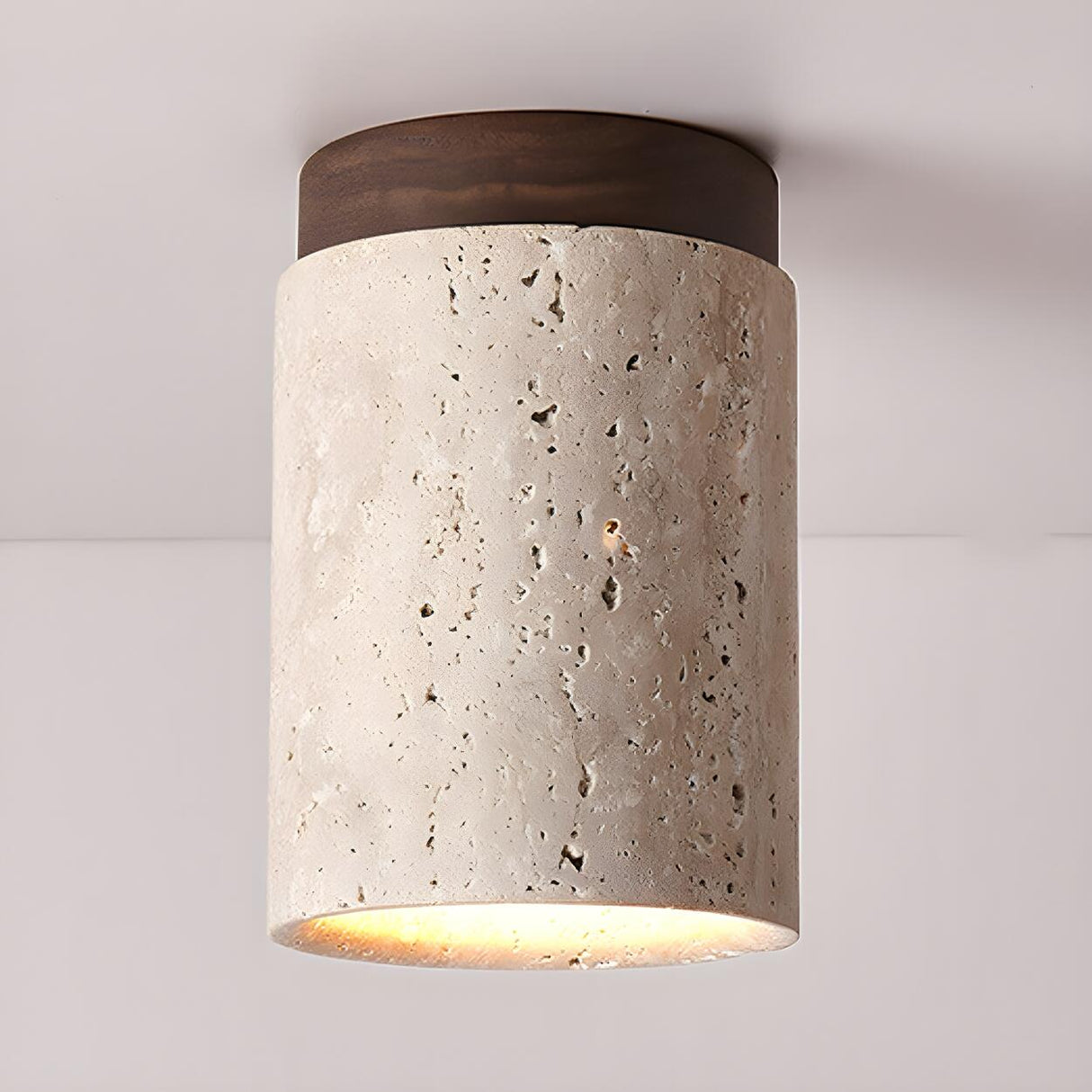 Modern Beige Stone Cylinder Flush Mount Ceiling Light Image - 8