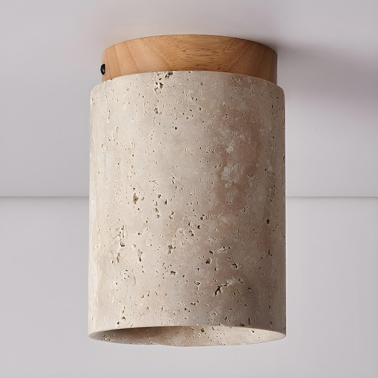 Modern Beige Stone Cylinder Flush Mount Ceiling Light Image - 9