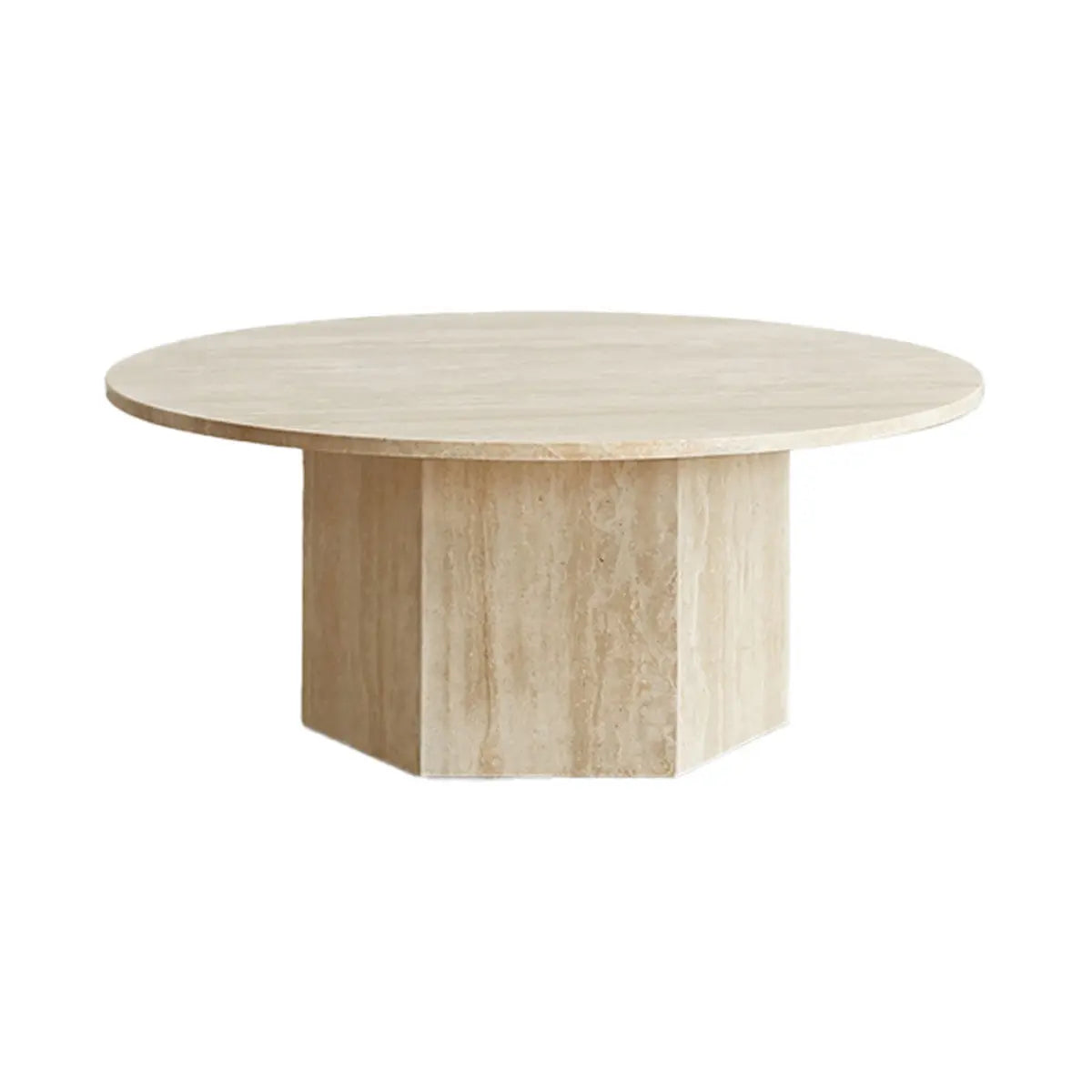 Modern Beige Travertine Stone Round Low Coffee Table Image - 5