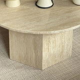 Modern Beige Travertine Stone Round Low Coffee Table Image - 6