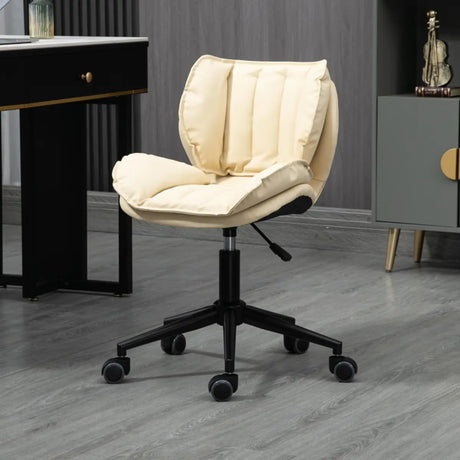 Modern Beige Upholstered Alloy Office Stool with Wheels Image - 1