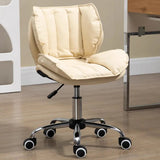 Modern Beige Upholstered Alloy Office Stool with Wheels Image - 14