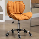 Modern Beige Upholstered Alloy Office Stool with Wheels Image - 17