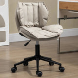 Modern Beige Upholstered Alloy Office Stool with Wheels Image - 22