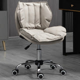 Modern Beige Upholstered Alloy Office Stool with Wheels Image - 23