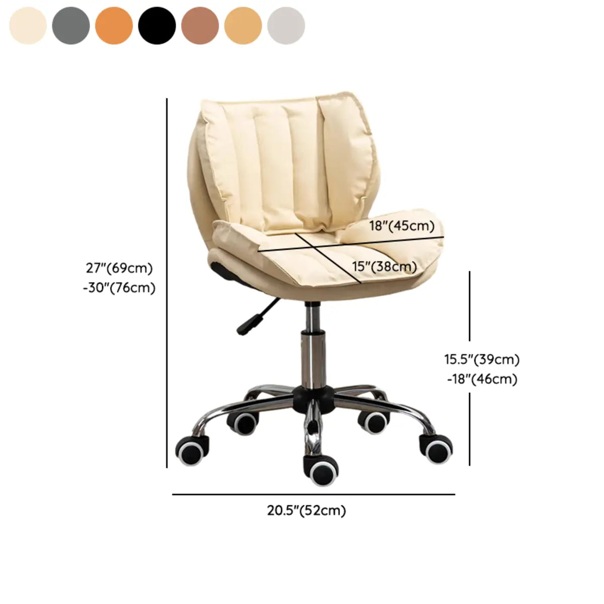 Modern Beige Upholstered Alloy Office Stool with Wheels Image - 25