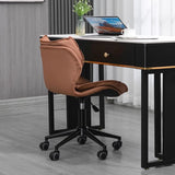 Modern Beige Upholstered Alloy Office Stool with Wheels Image - 4