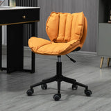 Modern Beige Upholstered Alloy Office Stool with Wheels Image - 6