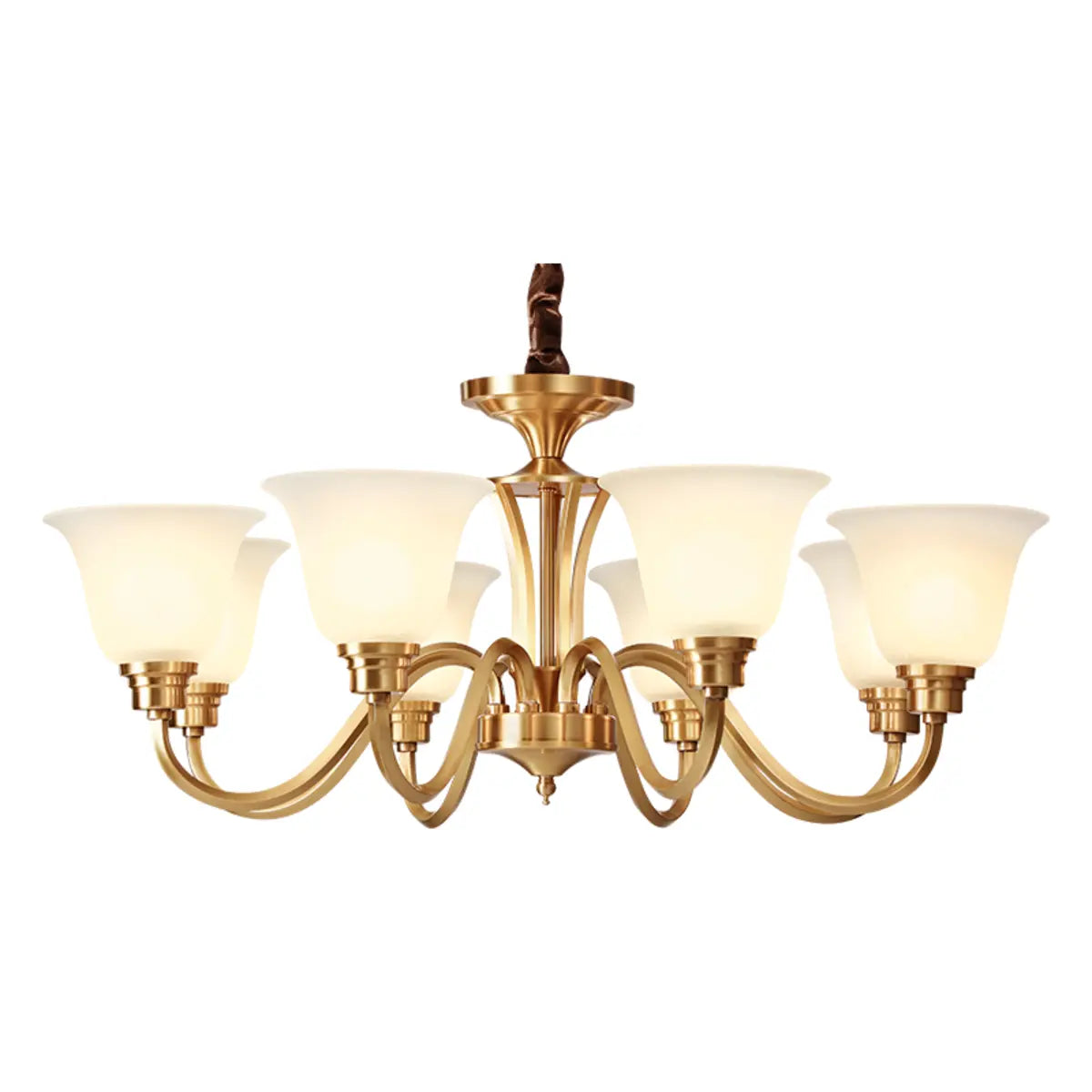 Modern Bell Brass Living Room Large Gold 8-Light Chandelier Image - 10