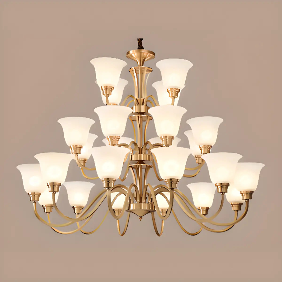 Modern Bell Brass Living Room Large Gold 8-Light Chandelier Image - 11