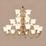 Modern Bell Brass Living Room Large Gold 8-Light Chandelier Image - 11