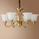 Modern Bell Brass Living Room Large Gold 8-Light Chandelier Image - 12