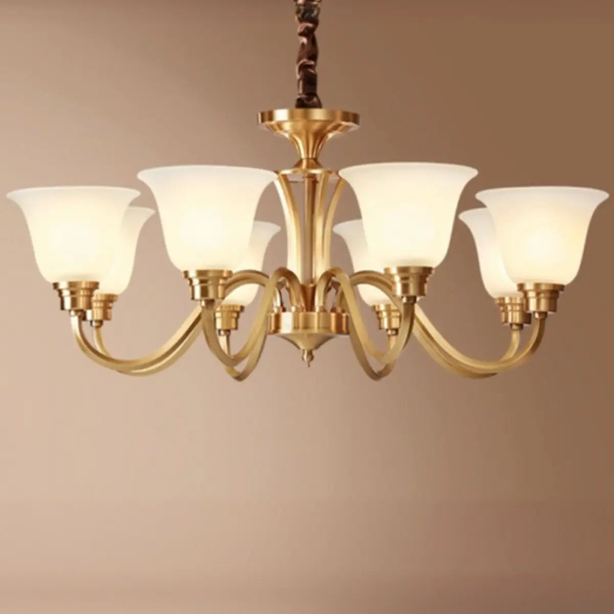 Modern Bell Brass Living Room Large Gold 8-Light Chandelier Image - 13