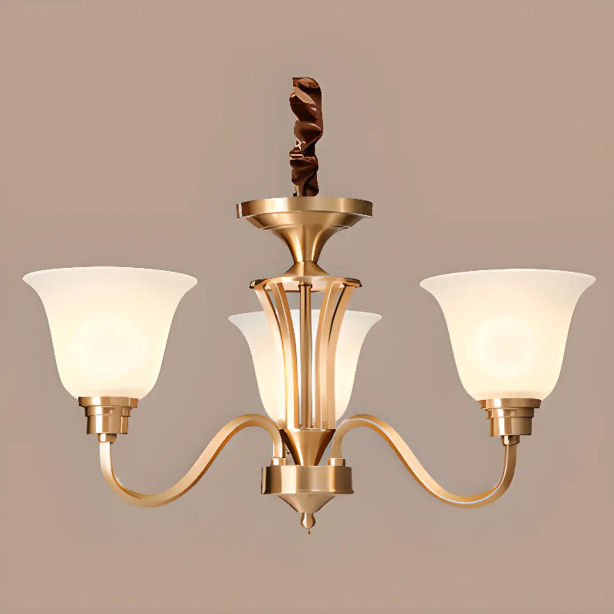 Modern Bell Brass Living Room Large Gold 8-Light Chandelier Image - 2