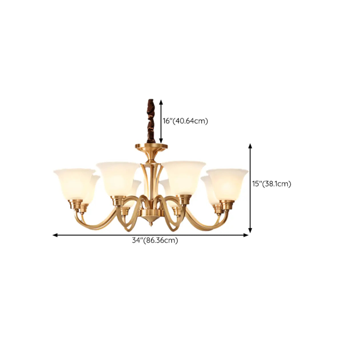 Modern Bell Brass Living Room Large Gold 8-Light Chandelier Image - 21