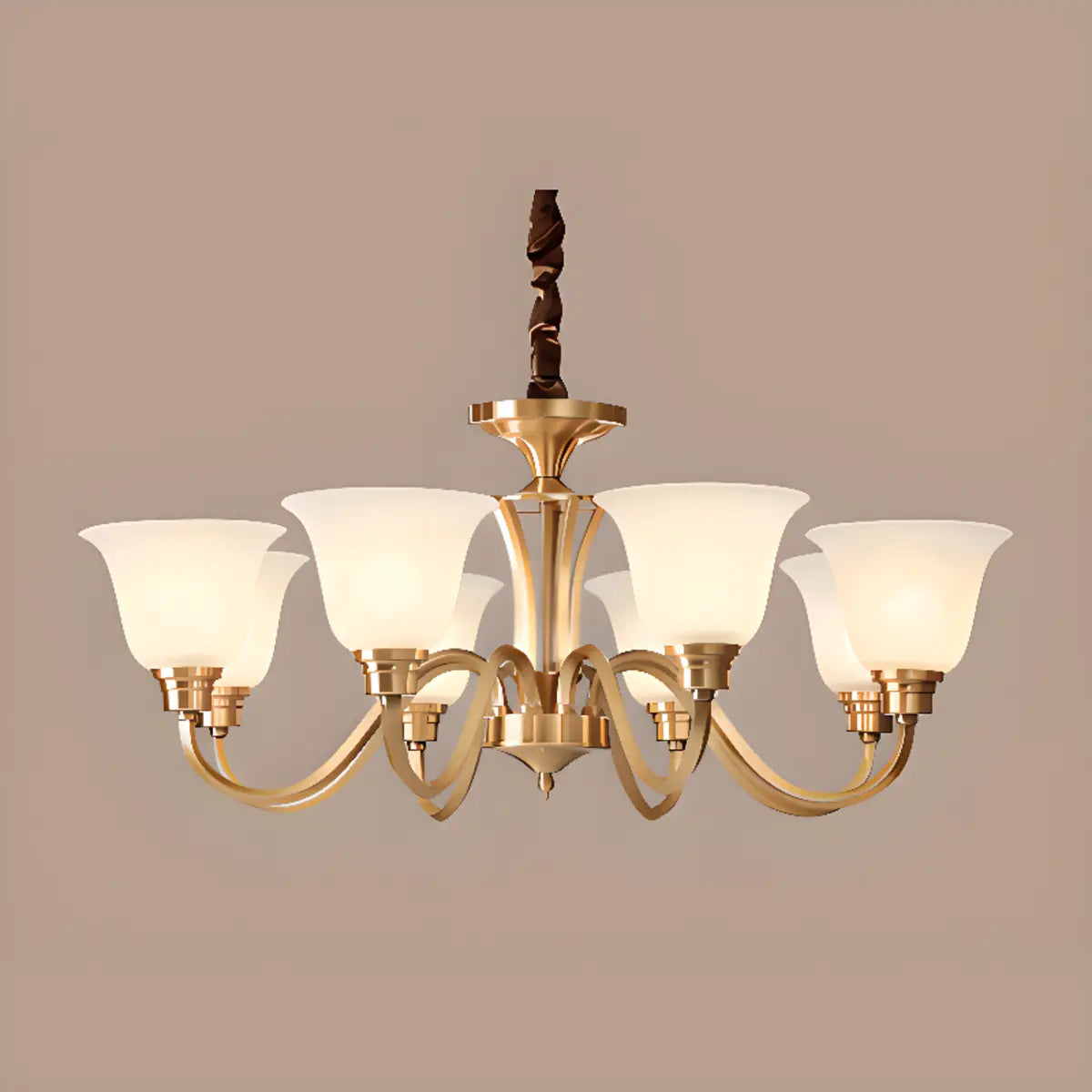 Modern Bell Brass Living Room Large Gold 8-Light Chandelier Image - 5