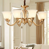 Modern Bell Brass Living Room Large Gold 8-Light Chandelier Image - 7