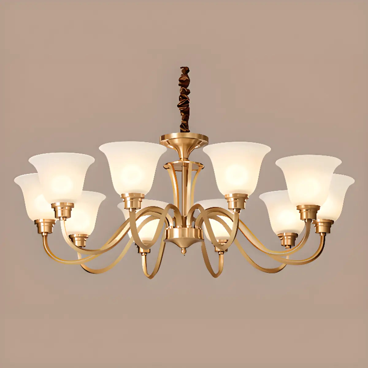 Modern Bell Brass Living Room Large Gold 8-Light Chandelier Image - 8