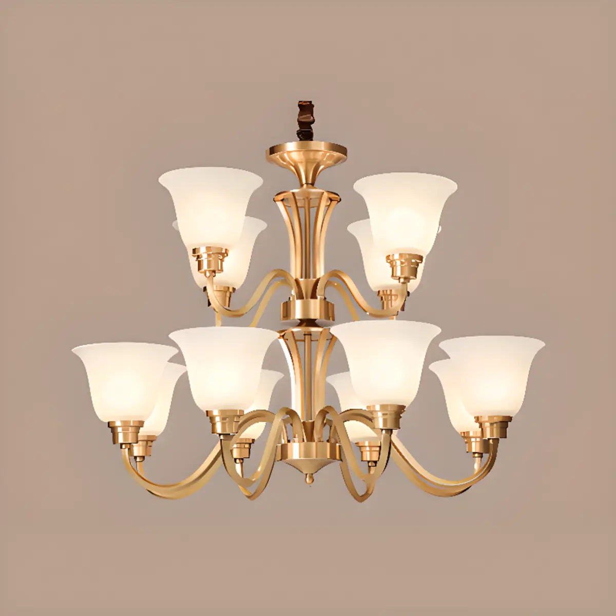 Modern Bell Brass Living Room Large Gold 8-Light Chandelier Image - 9