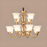 Modern Bell Brass Living Room Large Gold 8-Light Chandelier Image - 9