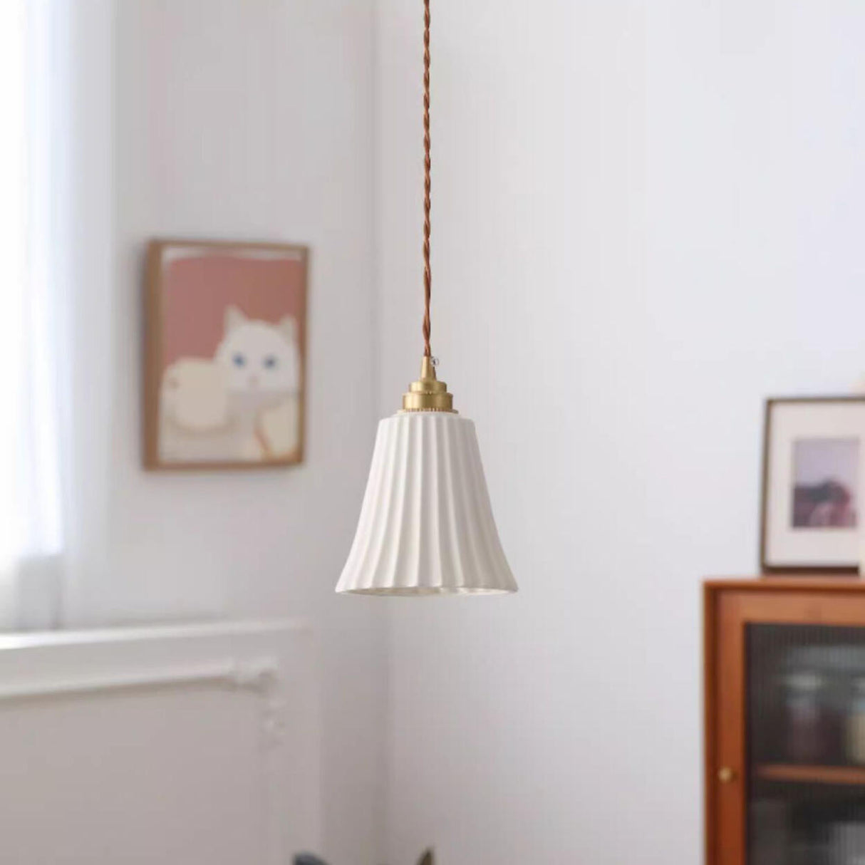 Modern Bell White Alloy Pendant Light Adjustable Rope Image - 3