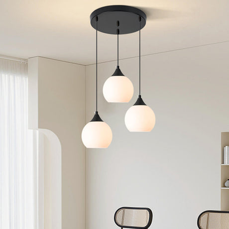 Modern Black 3-Light GLobe White Glass Pendant Light Image - 1