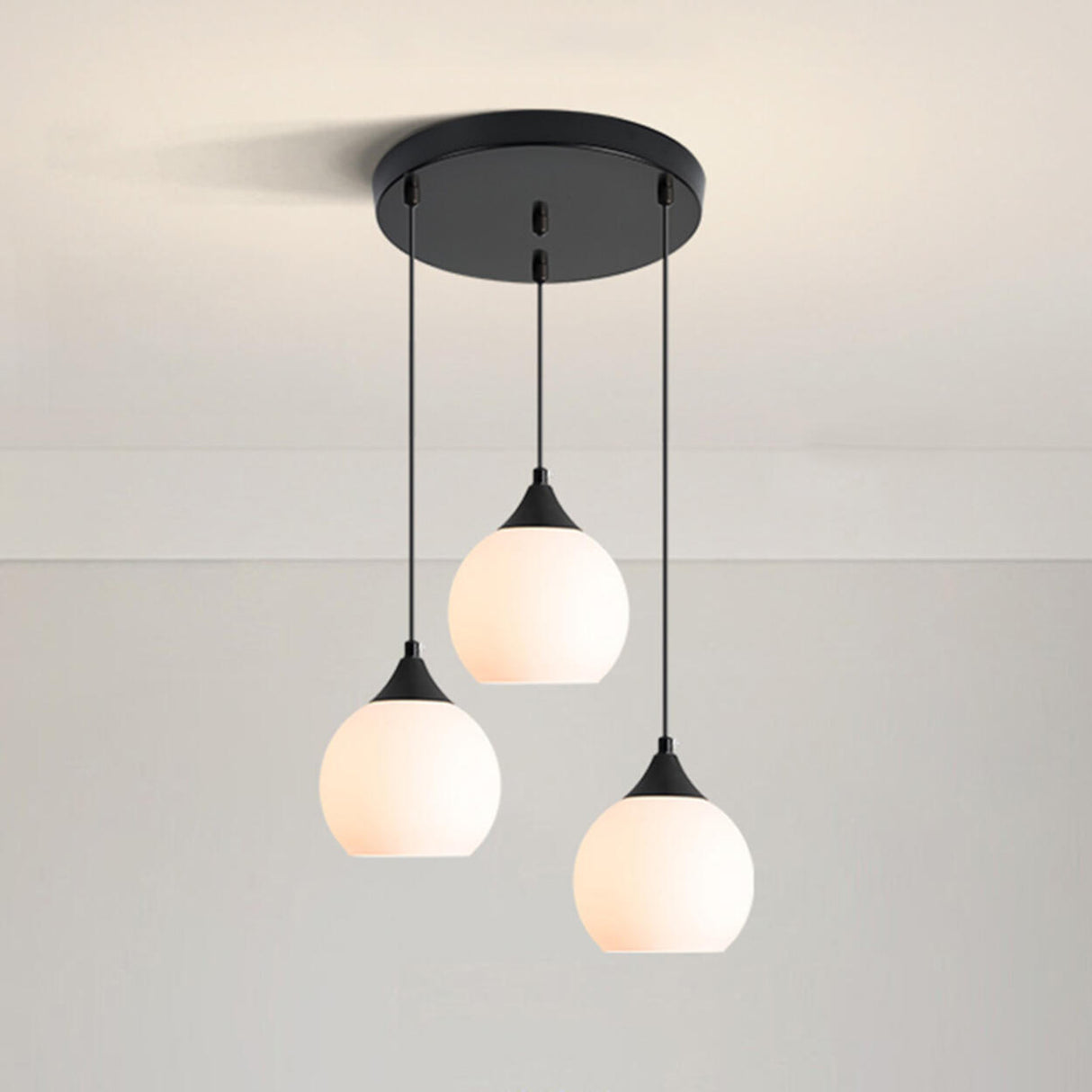 Modern Black 3-Light GLobe White Glass Pendant Light Image - 2