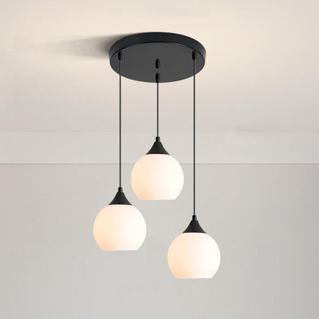 Modern Black 3-Light GLobe White Glass Pendant Light Image - 2