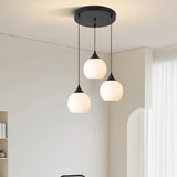 Modern Black 3-Light GLobe White Glass Pendant Light Image - 3