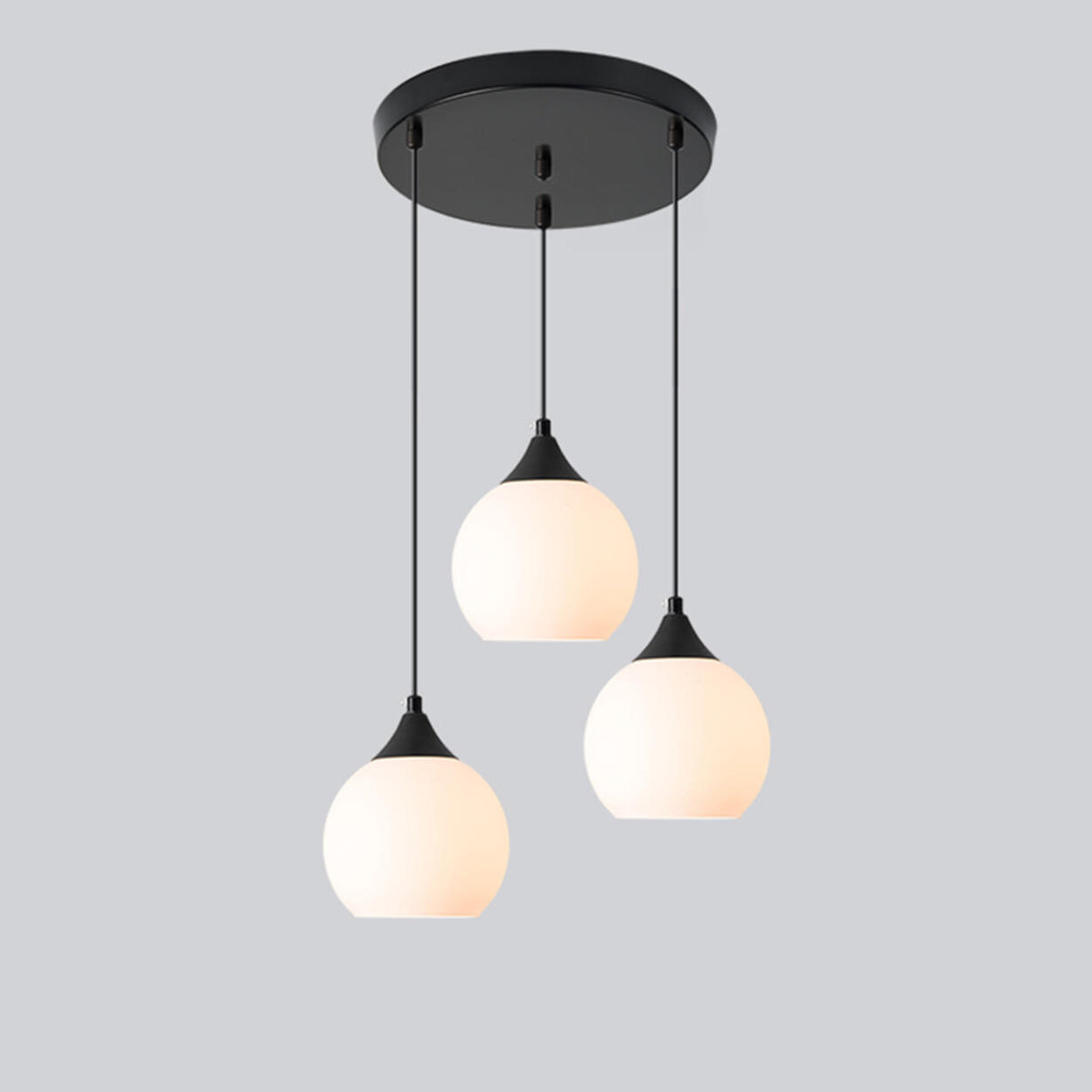 Modern Black 3-Light GLobe White Glass Pendant Light Image - 5