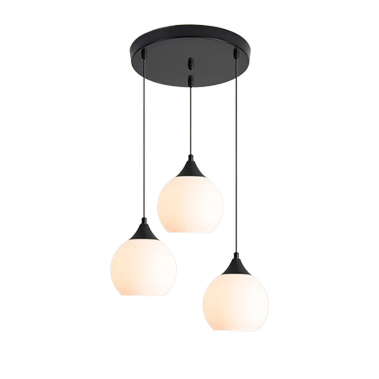 Modern Black 3-Light GLobe White Glass Pendant Light Image - 6