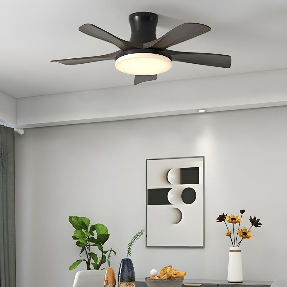 Modern Black 5 Blade Standard LED Ceiling Fan Light Image - 14