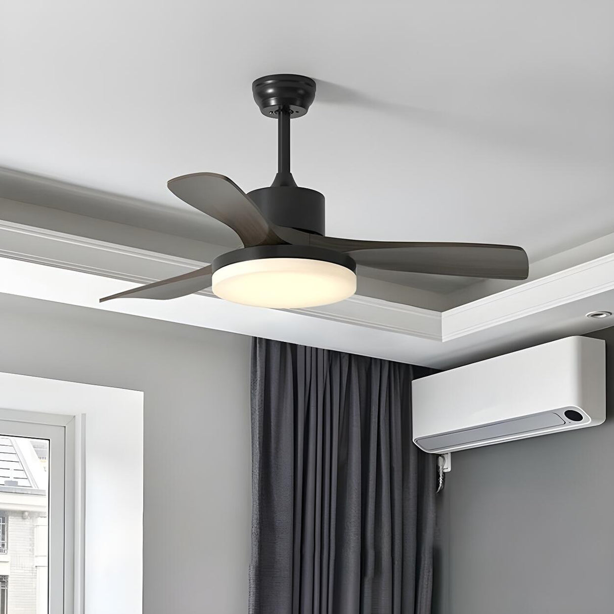 Modern Black 5 Blade Standard LED Ceiling Fan Light Image - 4