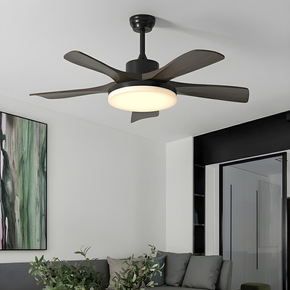 Modern Black 5 Blade Standard LED Ceiling Fan Light Image - 9