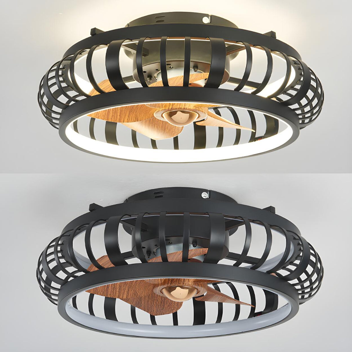 Modern Black 5 Blades Creative Cage Ceiling Fan Light Image - 8